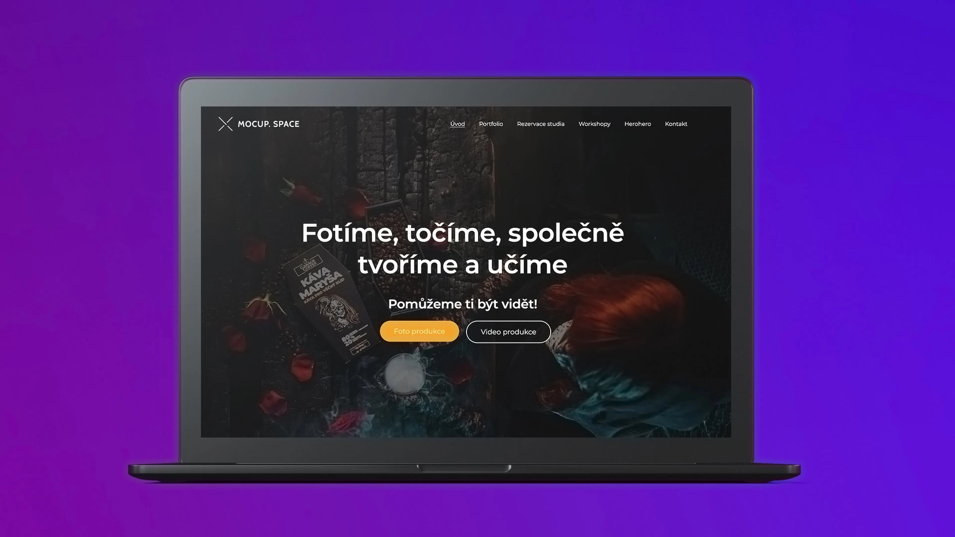 Referenční mockup webové stránky pro kreativní fotostudio, inspirace pro tvorbu webových stránek