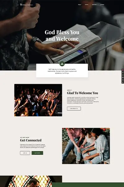 Ukázka šablony wordpress s názvem Kostel pro moderní a elegantní web