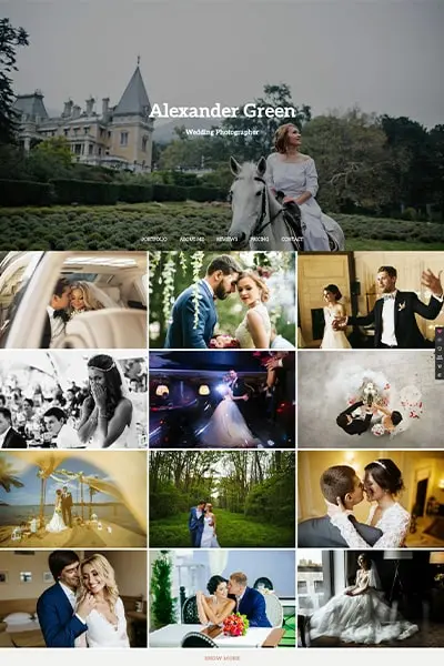 Svatební fotograf šablona - ukázka designu webu pro fotografy